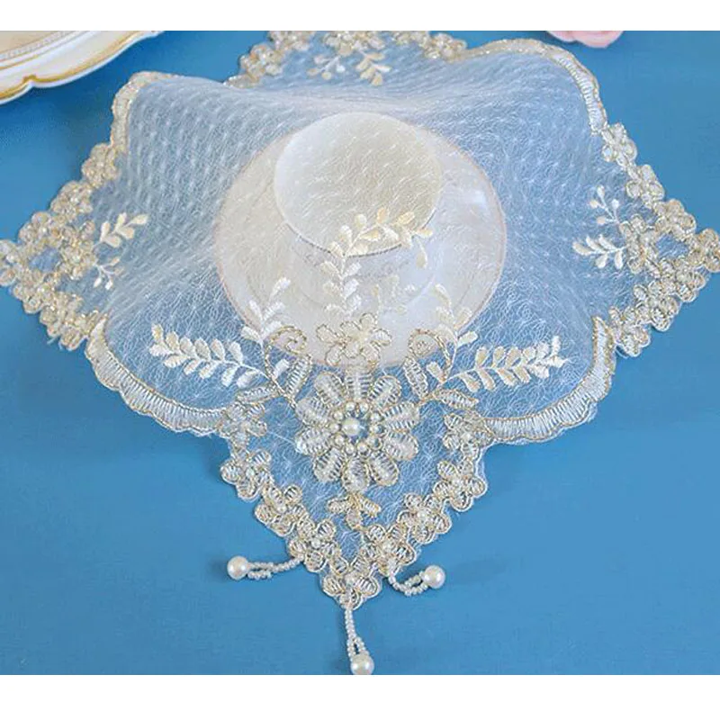 2024 NEW mesh beads Christmas Flower embroidery table place mat cloth dining placemat kitchen Table decoration and accessories