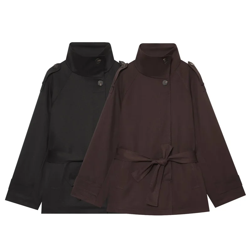 Women's Thicken Jacket 2026 New Autumn Stand Collar Belted Padded Windbreaker Coat for Women Casual Chic Warm Female Outerwear