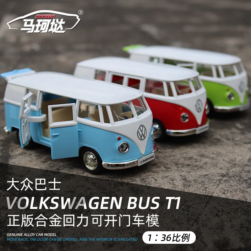 1:36 Volkswagen T1 Bus Toy For Children RMZ City Classical Diecast Miniature Vehicle Model Pull Back Collection Gift Boys X23