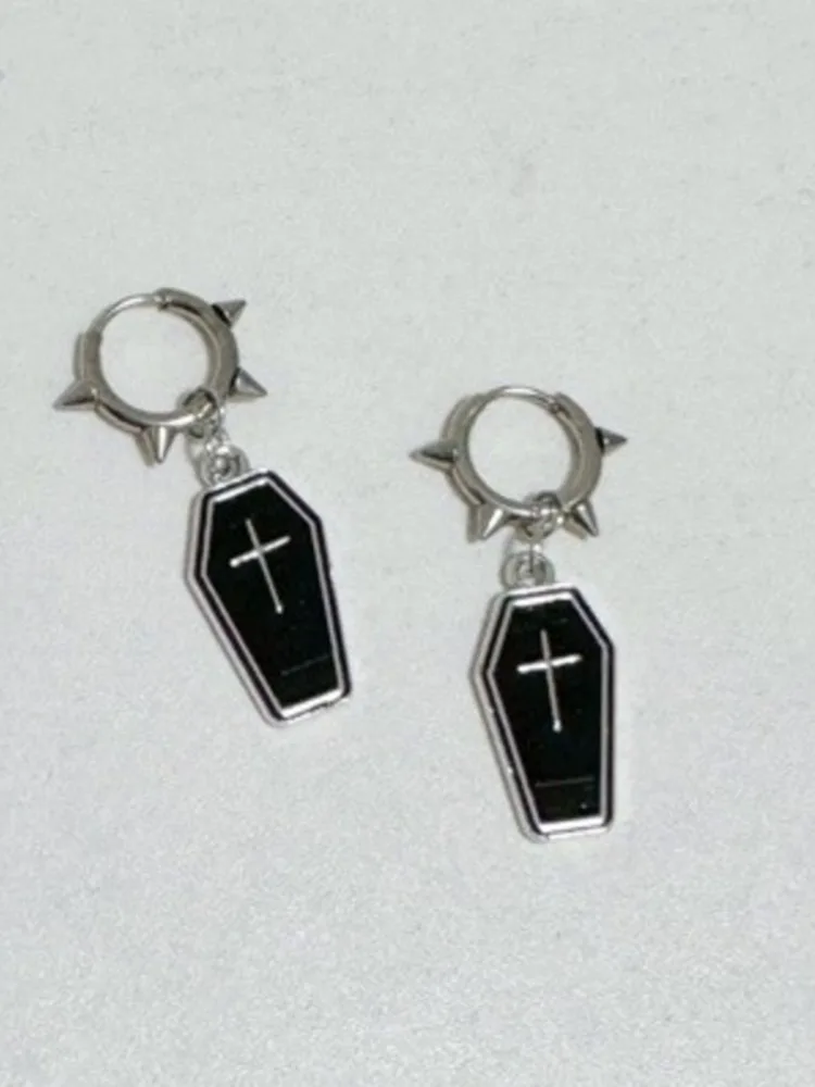 Dark Gothic Cross Coffin Willow Nail Earrings Y2K Versatile Instagram Crowned Punk Earrings