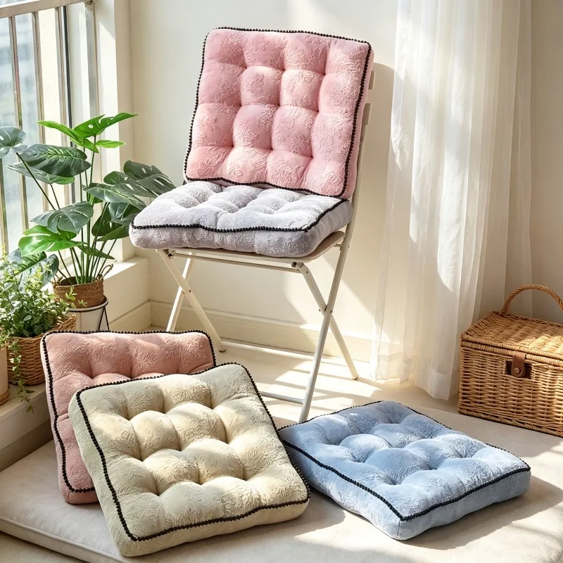 New All-Season Lamb Velvet Solid Color Cushion, Minimalist Style Square Fall Winter Seat Pad Thickened Mat Chair Cushion 사각 방석