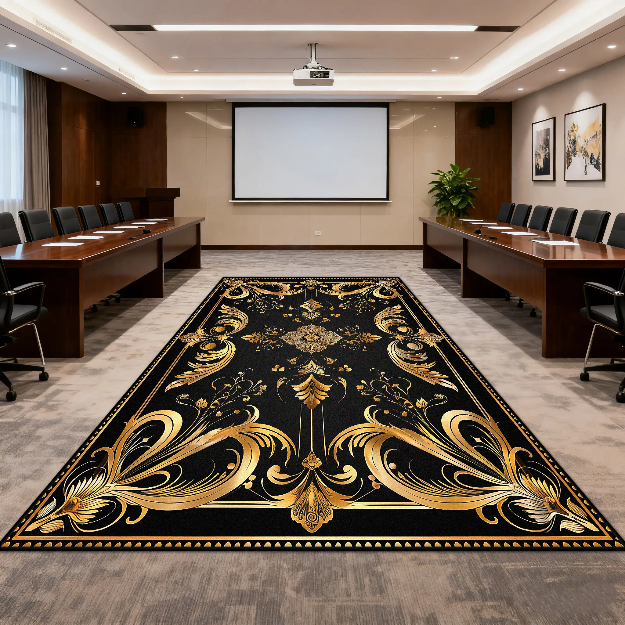 

Европейский черный золотой пушистый ковер для конференц-зала, украшение для спальни, гостиной, моющийся мягкий ковер, роскошные нескользящие большие коврики