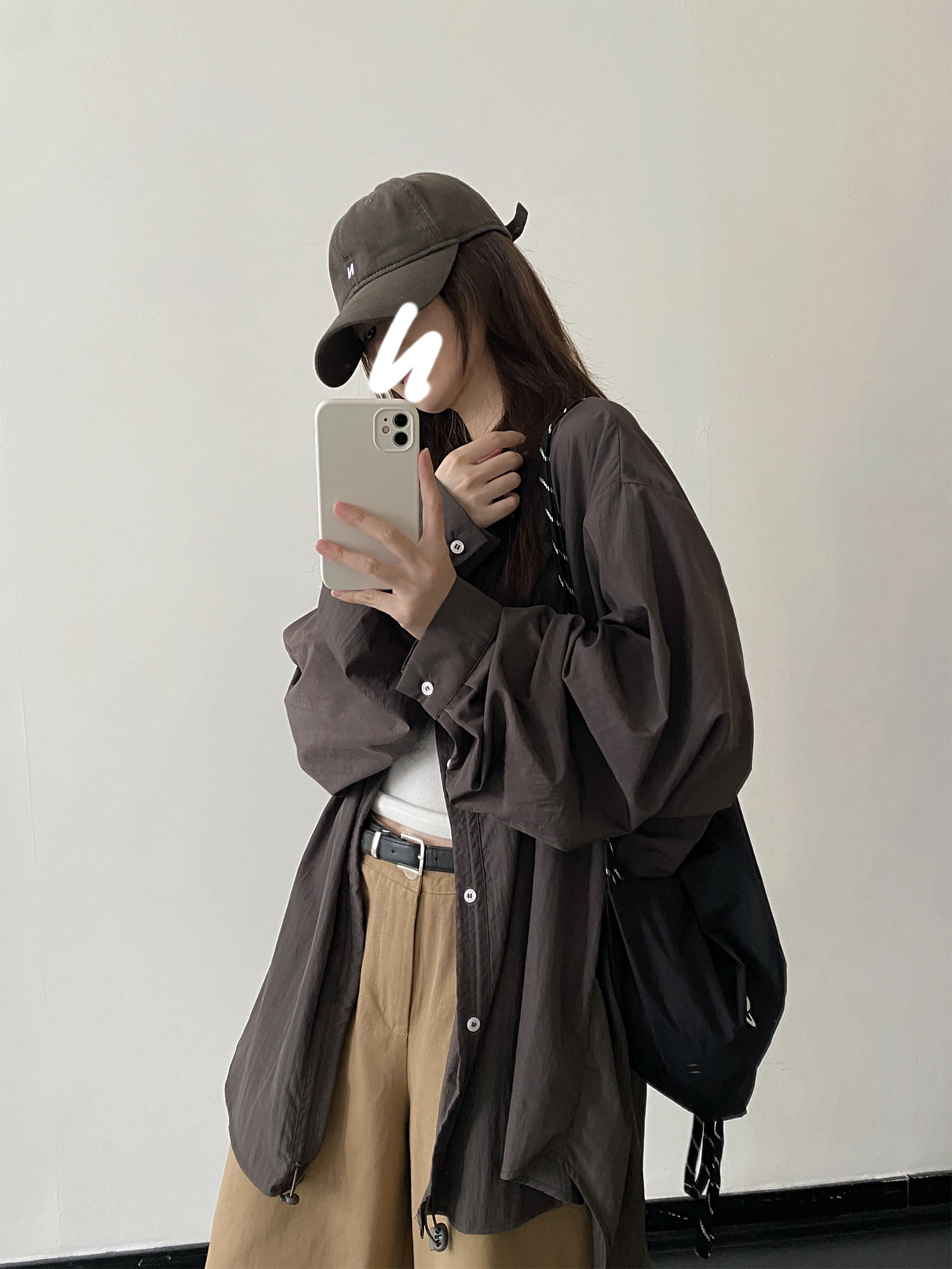 SunYeo Women's Shirt Style Jacket Coat Long Loose Drawstring Design Commute Korean Version Thin Long Sleeve  Color