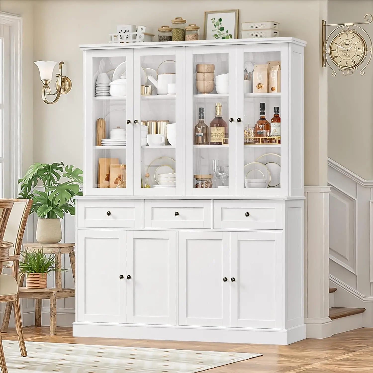 

72'' Tall Kitchen Pantry Cabinet with Storage, 58'' Wide Pantry with Deep Drawers and Adjustable Shleves, Display Cabinet