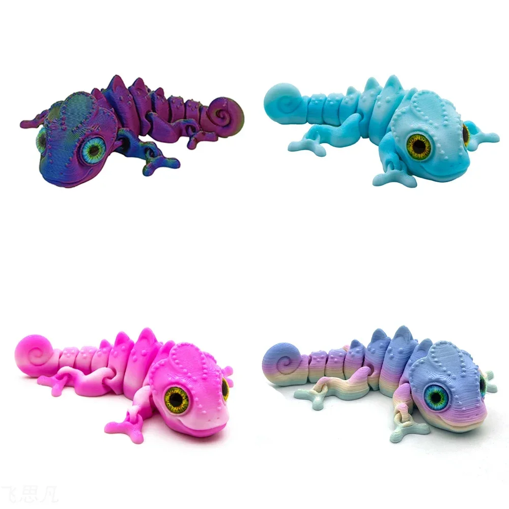 Chameleon Multi-color Pattern 3D Printing Simulated Eyes Multi-joint Movable Transformed Model Figurine Ornament Kids Toy Gift