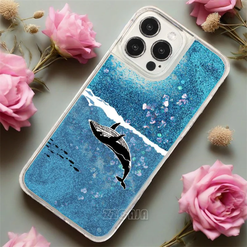 Coral Cat Dolphin For Huawei Mate 60 Pro P60 Nova 11 Pro 10SE 10 Lite 9SE Honor X50 Cases Glitter Shiny Liquid Quicksands Cover