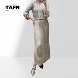 26 Customized 100% Silk Lining Knitting Top Quality Elegant Knitting Suit conjuntos femininos 2 piece casual Bright T001