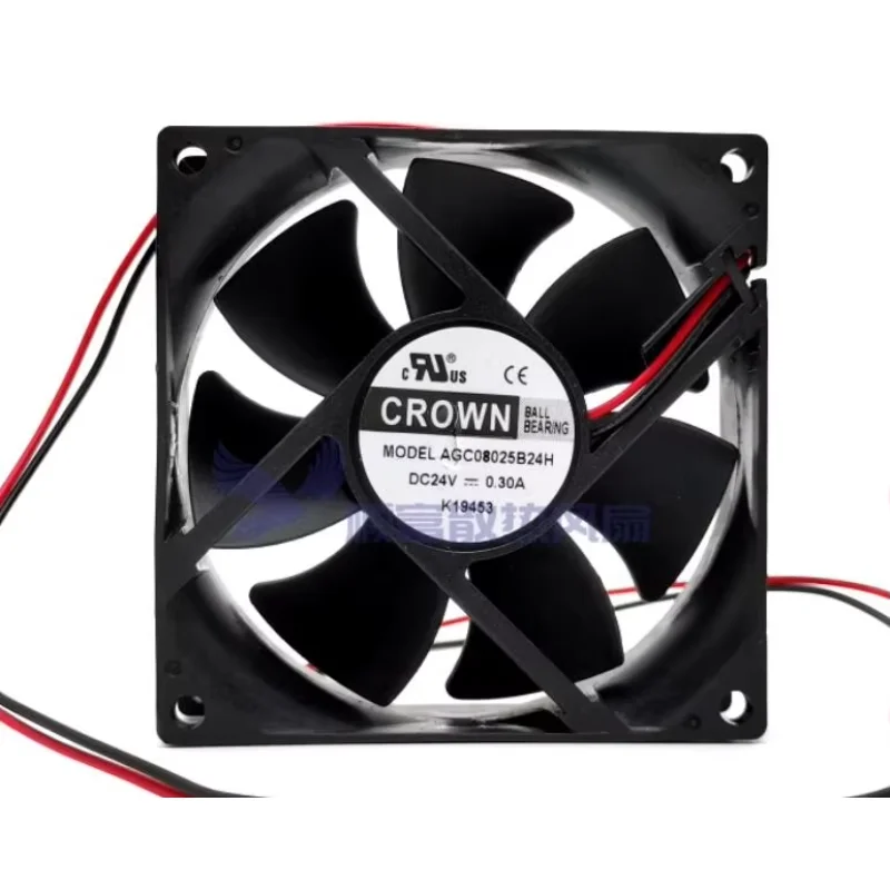 CROWN AGC08025B24H DC 24V 0.30A 80x80x25mm 2-Wire Server Cooling Fan