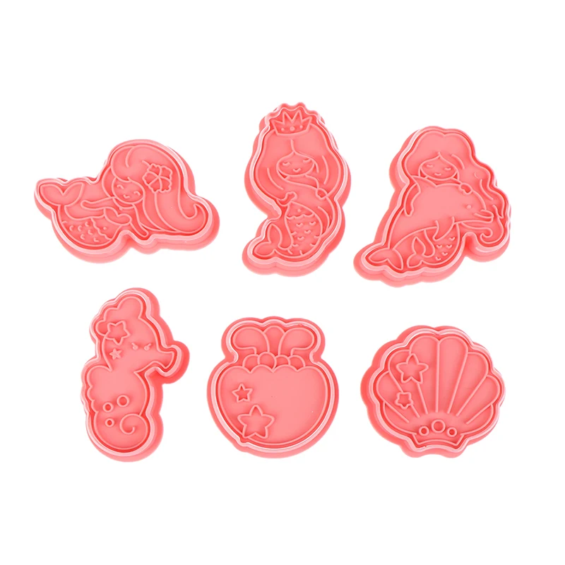 6Pcs/Set Mermaid Shell Seahorse Cookie Mould DIY Plastic Fondant Cake Mold Cartoon Biscuit Cookie Cutters Decorating Tools