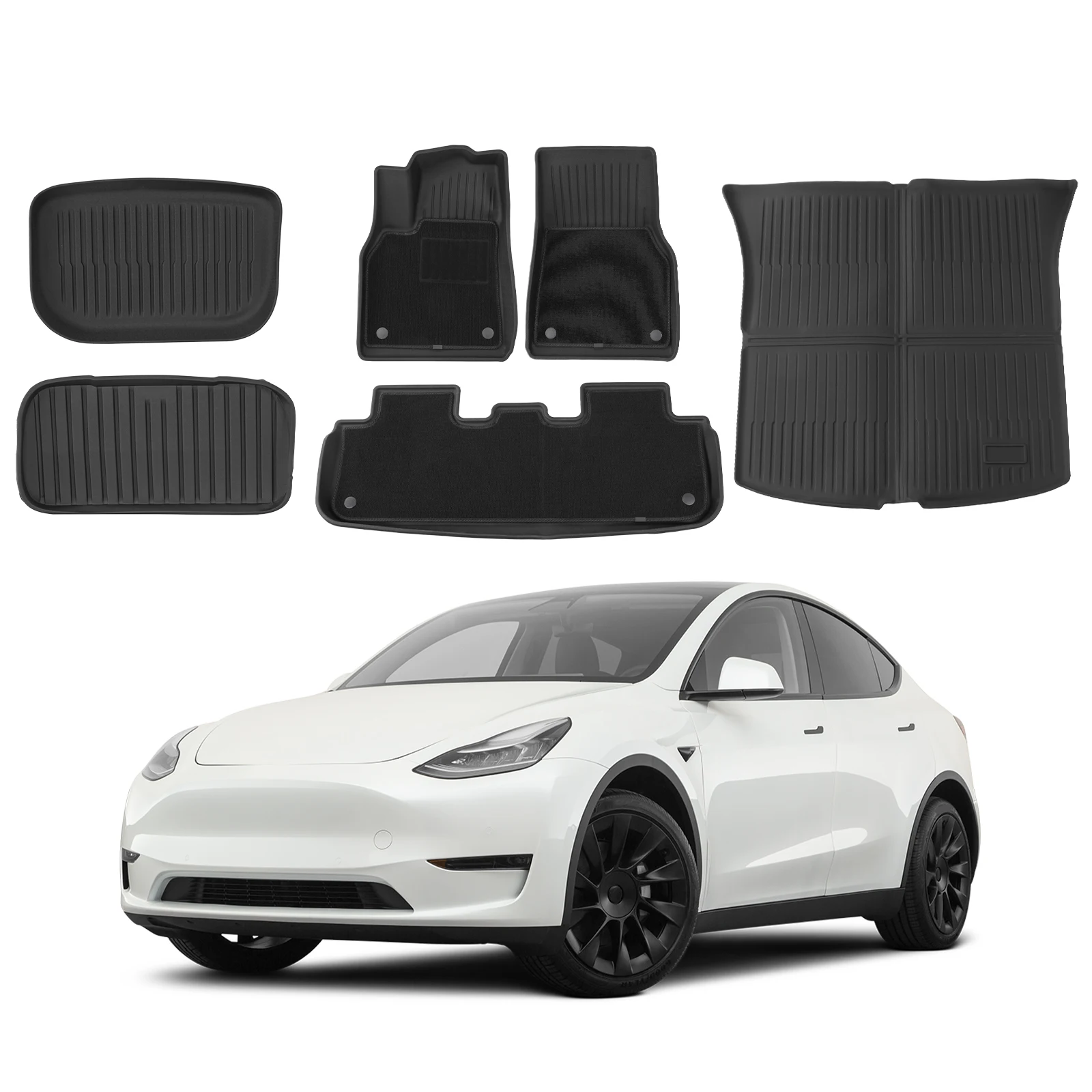 

Floor Mats with Rear Cargo Liners All Weather TPE Full Set for Tesla Model Y Juniper 2025-2026 Car Mats for Tesla Accseeories