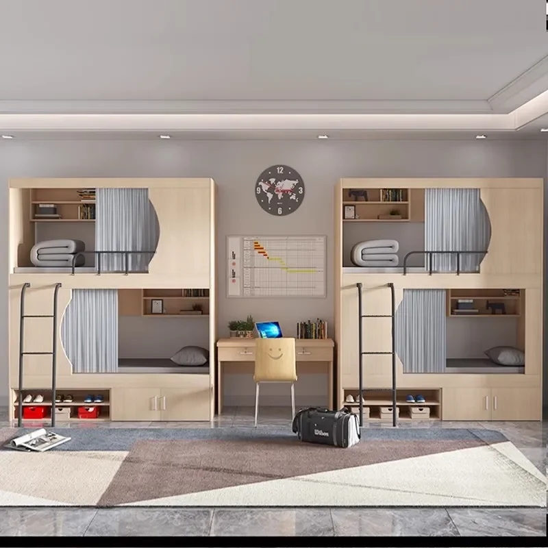 Space Capsule Bunk Bed Double Loft Bed Frame for Adults Teens Dormitory Apartment Hostel E-sports Hotel Heavy Duty Metal High