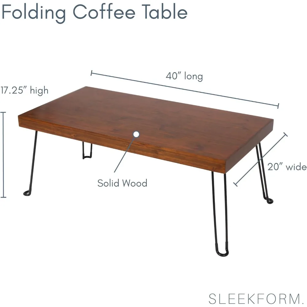 Folding Wooden Coffee Table - Collapsible 20x40 Light Wood Mini Desk - Lightweight Foldable Coffee Table for Small Spa