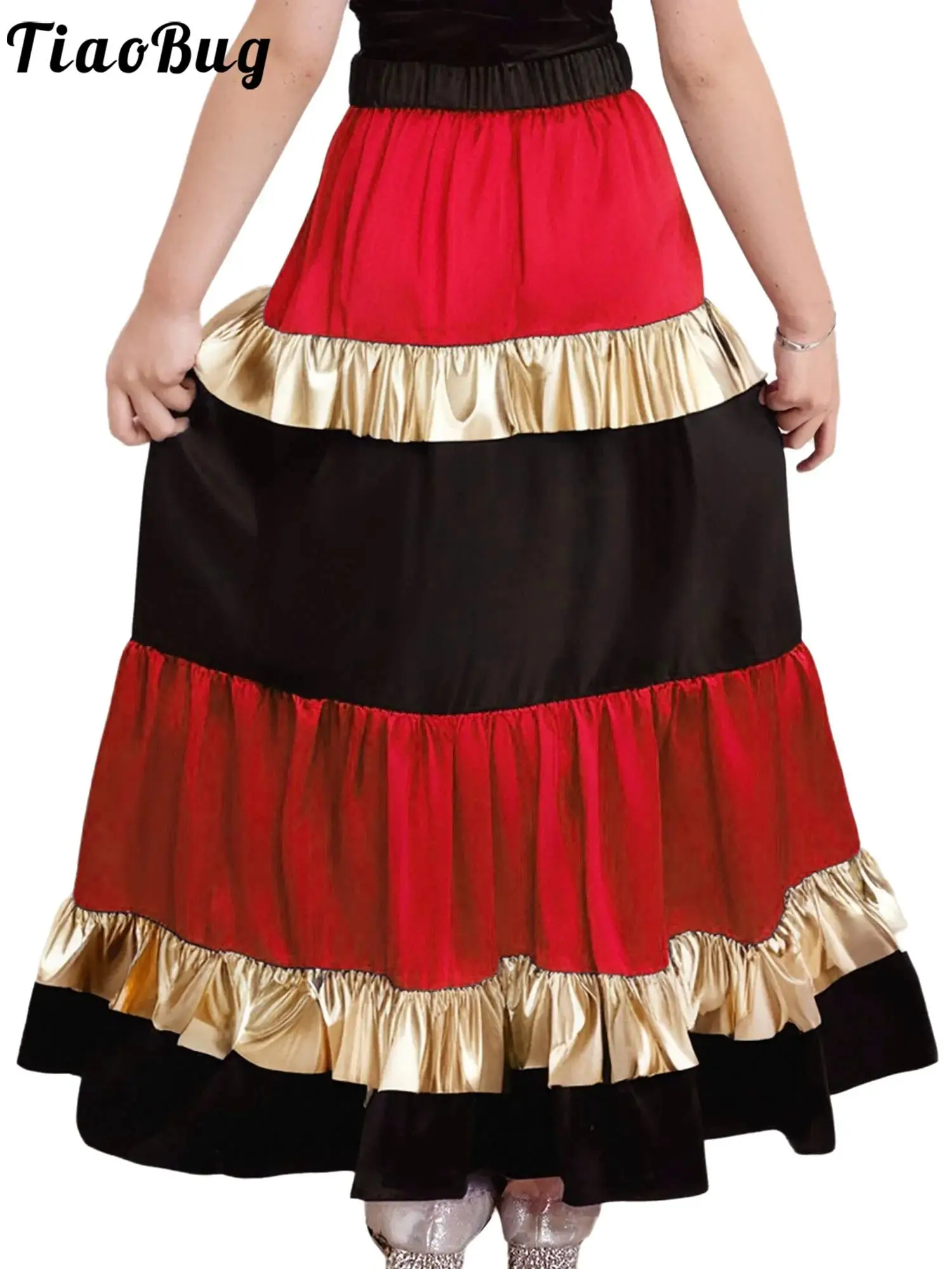 

Girls Spanish Flamenco Ruffle Skirts Waltz Ballroom Big Swing Skirt Layered Ruffled Maxi Skirt for Halloween Dance Performance
