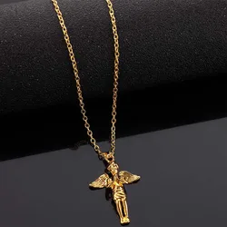 Personality High Grade Alloy Angel Pendant Necklace Pure Gold Color Link Chain Hip-hop Necklace Jewelry For Men Women