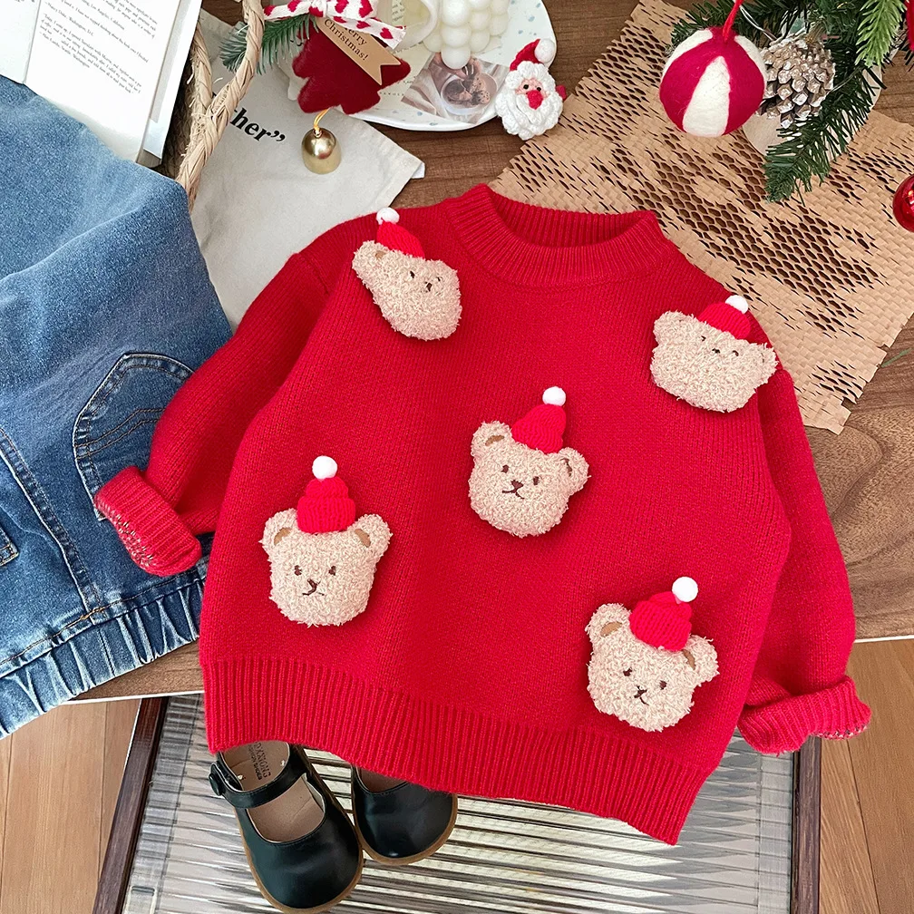 Girls knitted sweater christmas Children's Clothing Winter Girls Fashion Knitted Pullover Sweater Kids Spring Knitwear Clothes