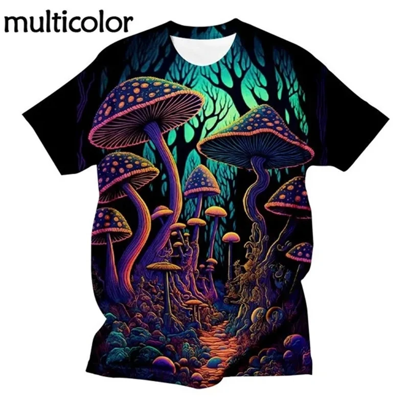 Summer Men\'s Casual T Shirts 3d Printed T-shirt Art Design Colorful Mushroom Printing T-shirts Top Short Sleeve Streetwear Tees