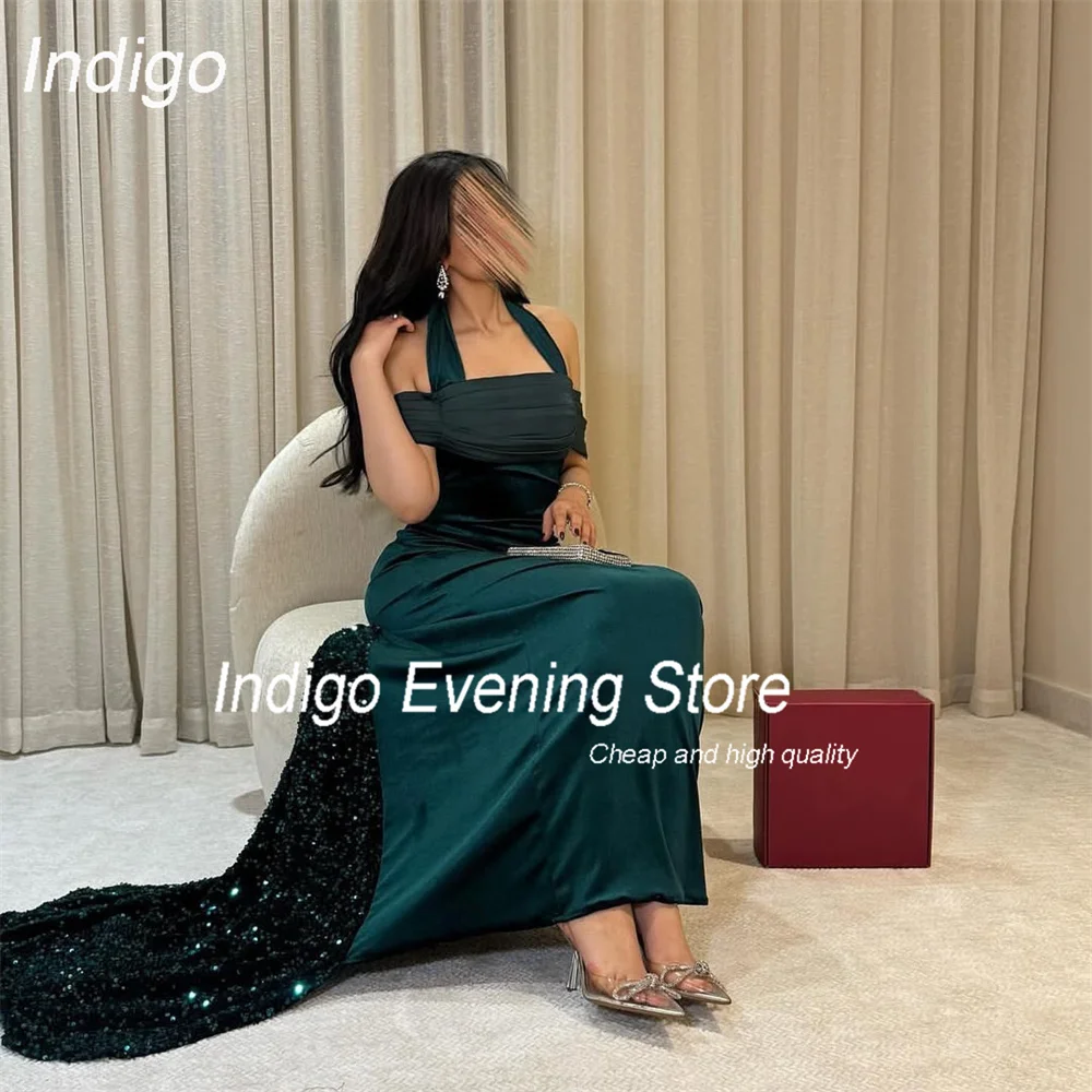 Abito da sera a sirena con scollo all'americana Indigo 2025 con spalle scoperte Piega con paillettes Aperto sul retro Abito da ballo formale per feste فساتmaveraPersonalizzato