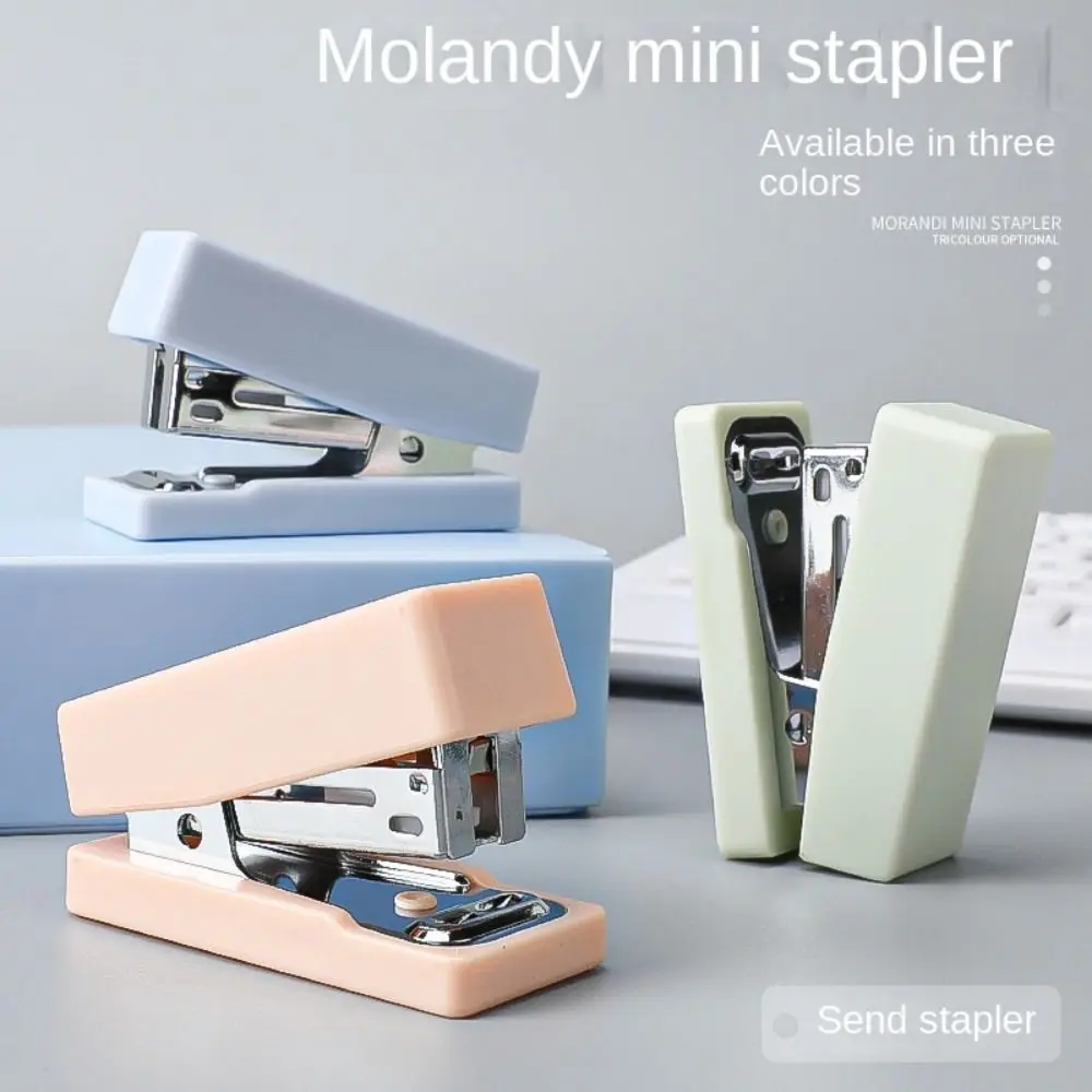 Cartoon Morandi Paper Stapler Paper Binding Paper Fixing Stapler Set Effortless Metal Stapler Machine Bookbinding Supplies