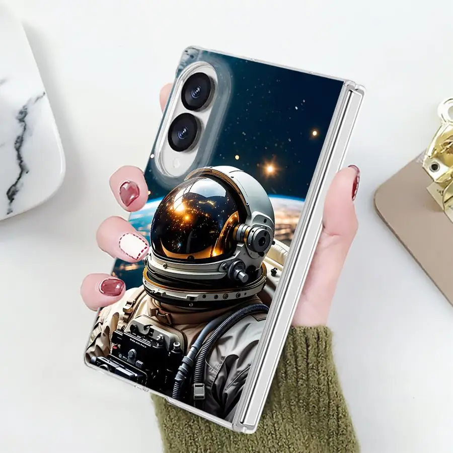 Cartoon Art Astronaut Case for Samsung Galaxy Z Fold 8 PC Hard Luxury ZFold8 ZFold 8 Transparent Phone Cover