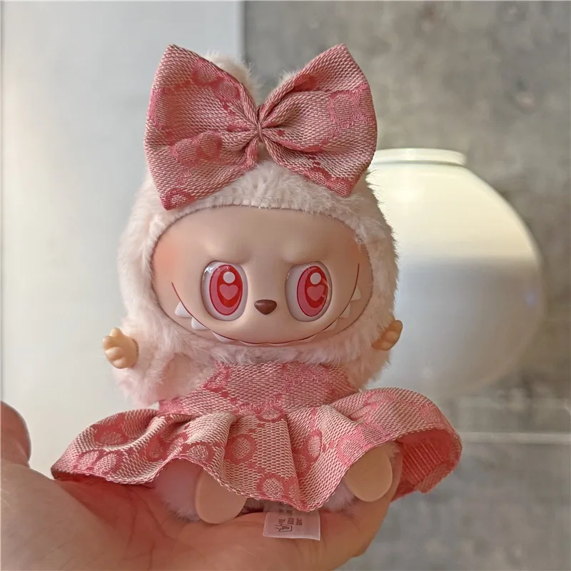 Voor 15 17 Cm Labubu Pop Kleding Prinses Jurk Strikje Tweedelige Set Outfit Kleding Zitten Party Game speelgoed Gift Accessoires