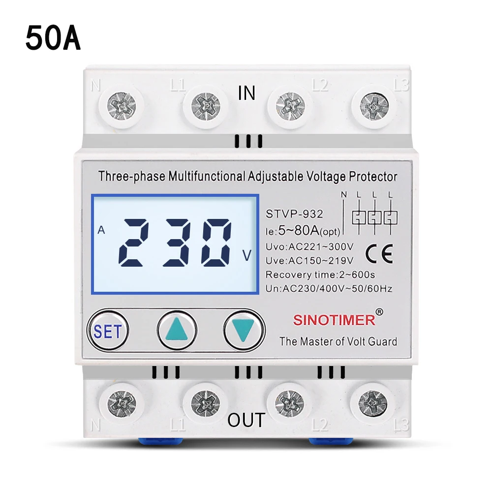 

Регулируемое реле переменного тока 380В, трехфазный протектор от перегрузки и пониженного напряжения, вольтметр, монитор, протектор отказов в последовательности фаз, Din-рейка