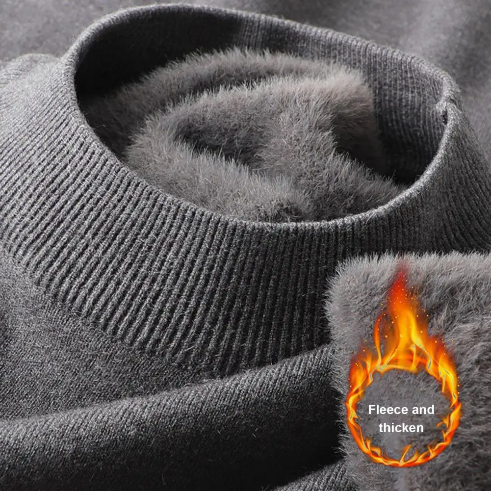 

Autumn Winter Men's Turtleneck Sweater Knitted Velvet Warm Long Sleeve Pullover Outdoor Cold-proof Casual Blouse Base Sweater