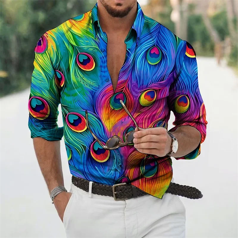 

Fashion Men's New Feather Graphic Casual Comfortable High Quality Fabric Street Sports Party 2023 Spring Summer Plus Size