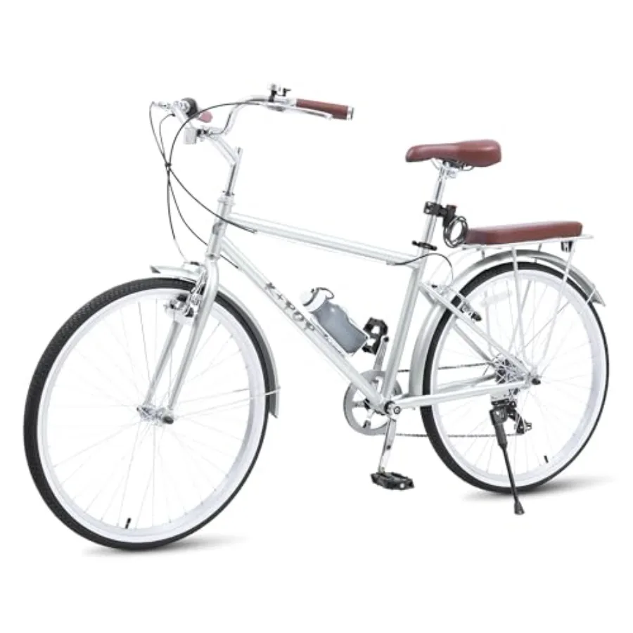 

Beach Cruiser Bike 26 inch Commuter Bicycle for Adult Men Women 7Speed HighCarbon Steel Detachable Water Bottle Bracket Comfort