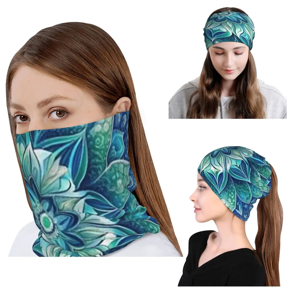 

Bohemian Mandala Print Pattern Bandana Neck Gaiter Wrap Mask Scarf Warm Headband Beanies Hat for Men Women Adult All Season