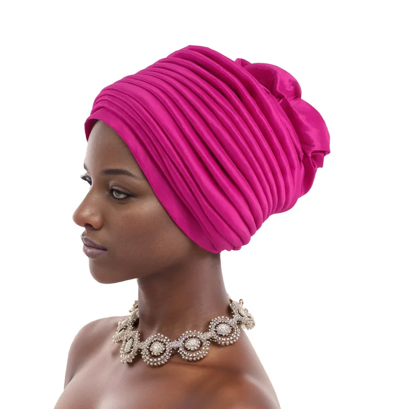 New African Headties Muslim Turban Hijabs for Women Pleated Bonnet Indian Cap Nigerian Headwraps Hats Auto Gele Wedding Headwear