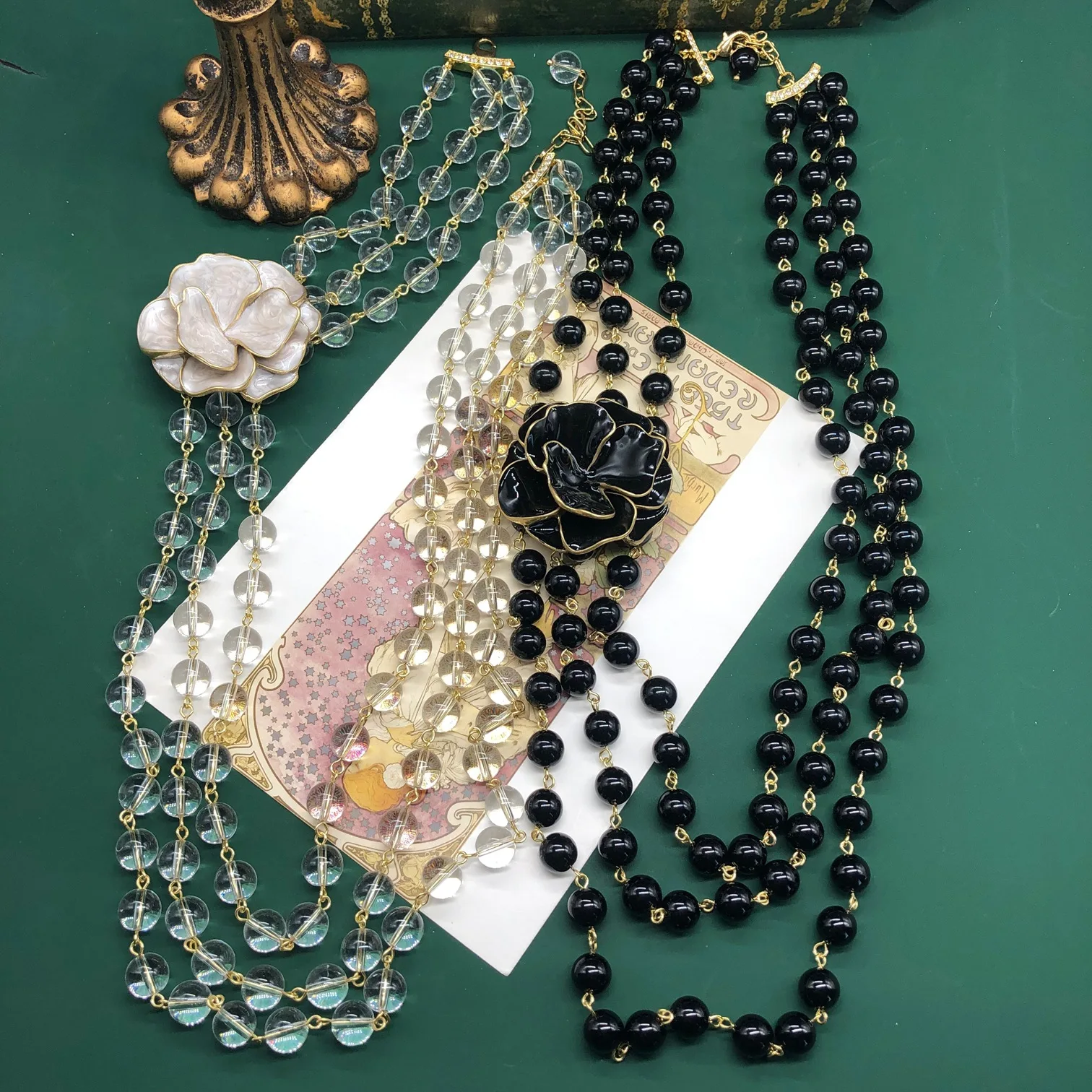 

Women Three-layer Glass Bead Enamel Flower Brooch Pendant Necklace 2026