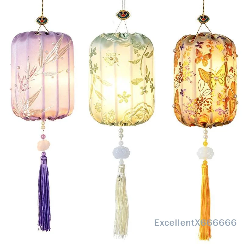 Handheld Retro Toy Handmade Brocade Lantern DIY Glowing Creative Wooden Lamp Kit Portable Vintage Mid Autumn Craft Moon