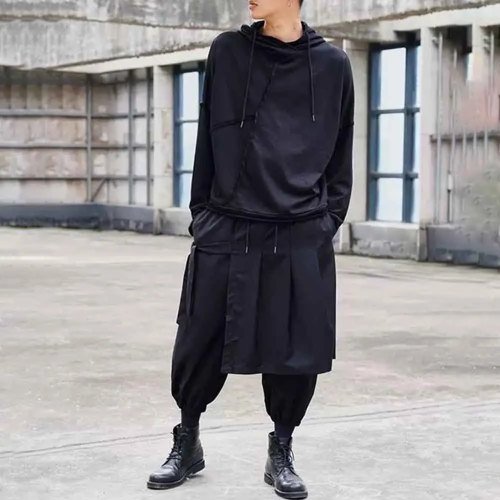 Mens Autumn Harem Pants Irregular Side Hem Double Layer Casual Pants Streetwear Fashion Gothic Dark Pants Men'S Clothing 2025