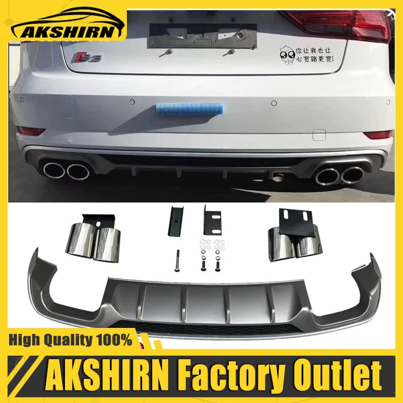 A3 S3 PP Rear Bumper Lip Diffuser Rear Exhaust Spoiler for Audi A3 S3 Sline 2017-2019 Car Styling