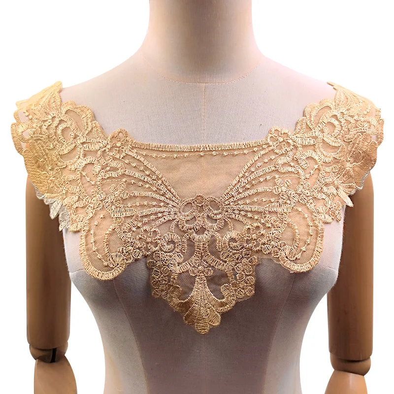 1PCS Net Bottom Embroidered Lace Collar Flower Polyester Shiny Embroidered False Collar Dress Flower Fabric Patch Fashion Lace