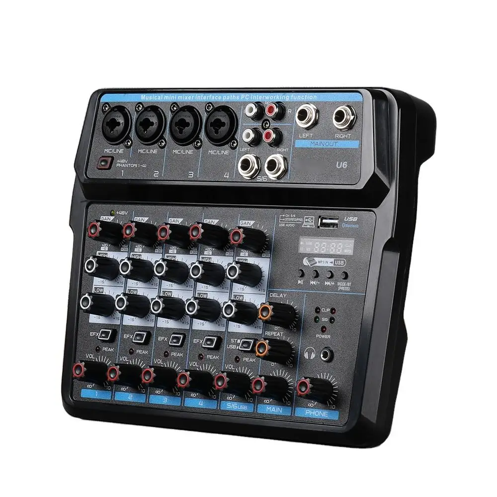 Demao U6 2023 Newest Mini 6 Channel USB Audio Mixer Console With wireless connect