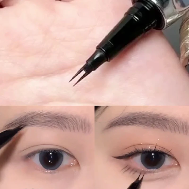 Matita per sopracciglia con punta a forchetta 2 penna per sopracciglia liquida impermeabile trucco di lunga durata Eyeliner per ciglia inferiori rinforzatori per sopracciglia cosmetici per penna