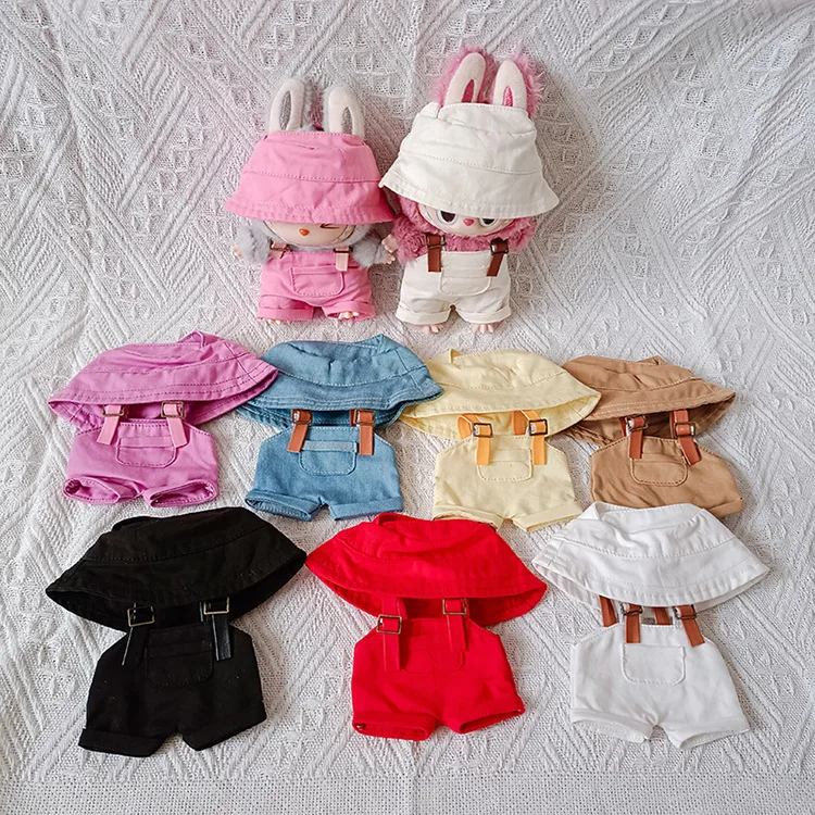 

1Set Shirt Hat For 17cm Ropa Labubu Doll Clothes Outfit Accessories Macaron overalls With Hat Set Labubu Clothes