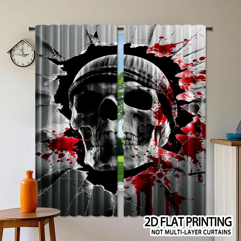 Gothic Skull Blood Splatter Horror Art Print Curtain for Spooky Halloween Home Decor Window Treatment