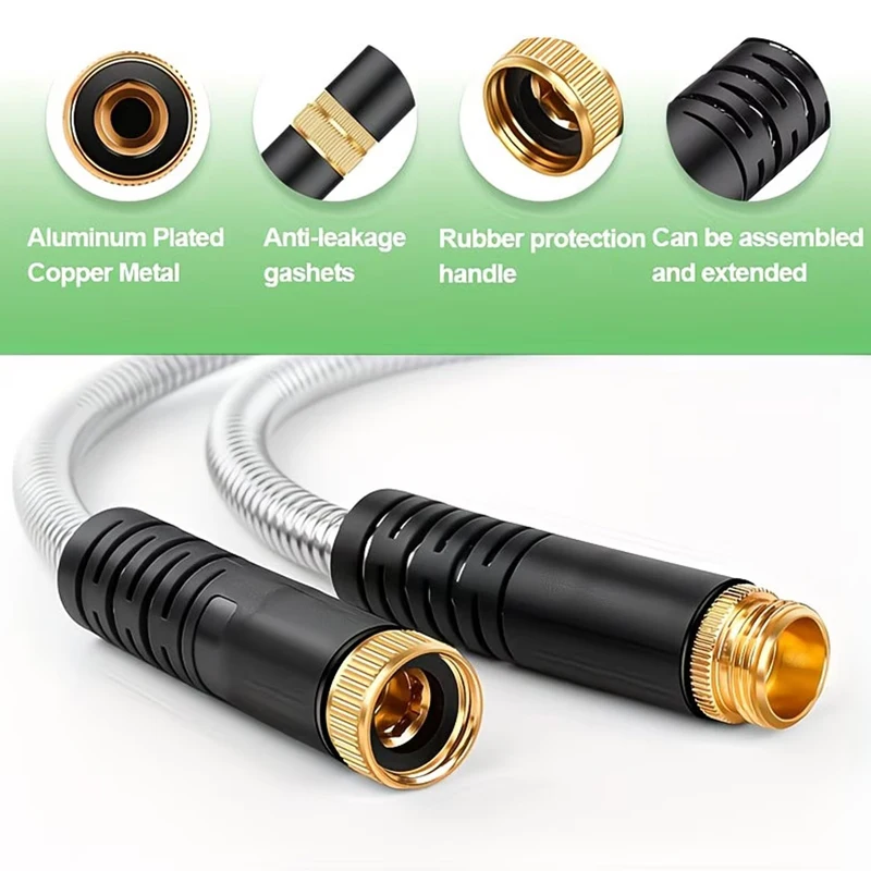 304 Stainless Steel Garden Water Pipe, Metal Heavy Water Pipe, 10 Function Spray, Outdoor Non Twisted And Tangled Water Pipe