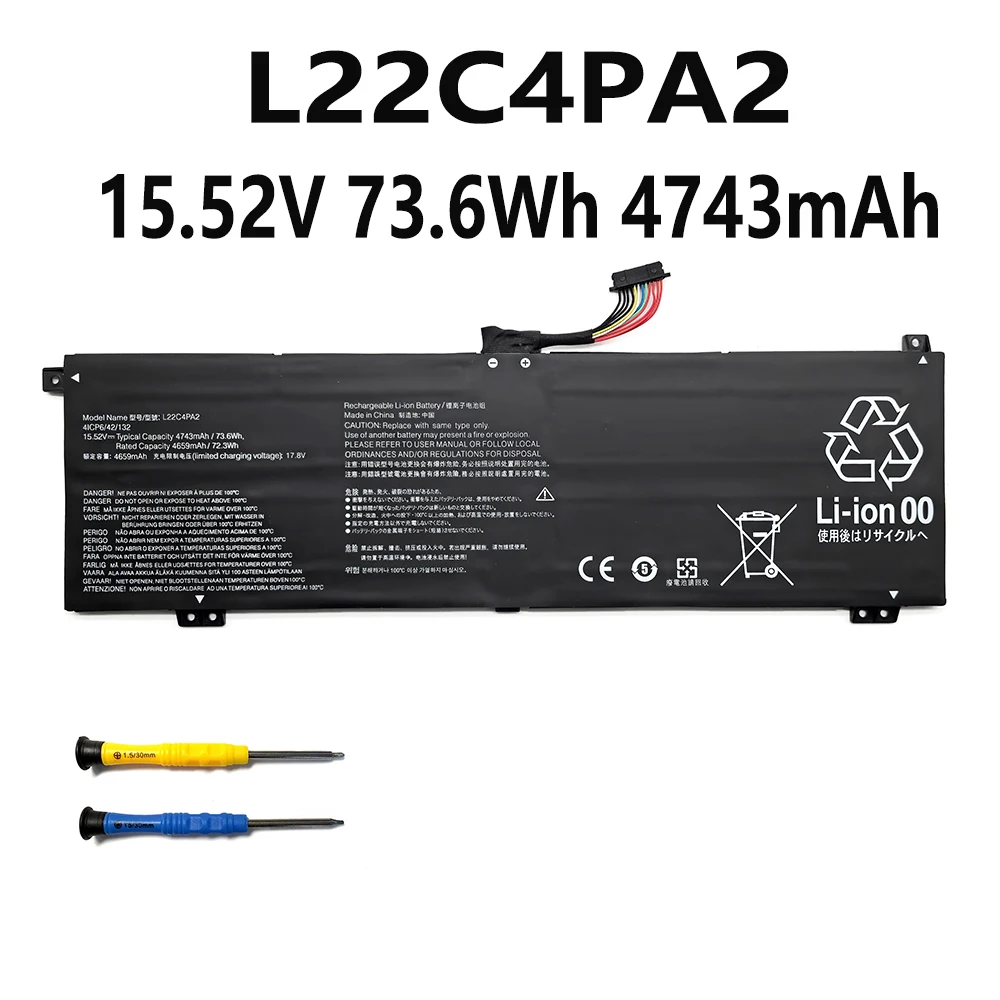 

L22C4PA2 15,52 В 73,6 Втч 4743 мАч Аккумулятор для ноутбука Lenovo SLIM 5 14APH8 L22L4PA2 L22M4PA2 L22B4PA2 бесплатные инструменты