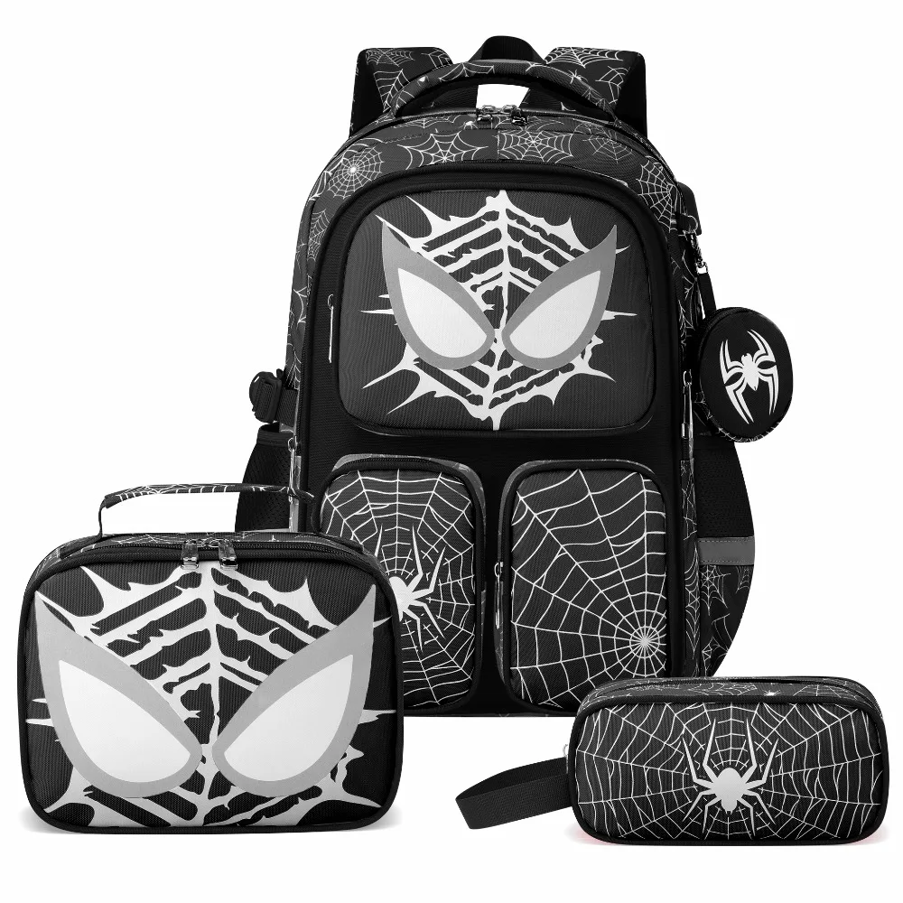 

4Pcs Glow In Dark Kids Backpack Kit Large Capacity Double Zipper School Bag with Lunch Bag Pencil Case for Boys Girls