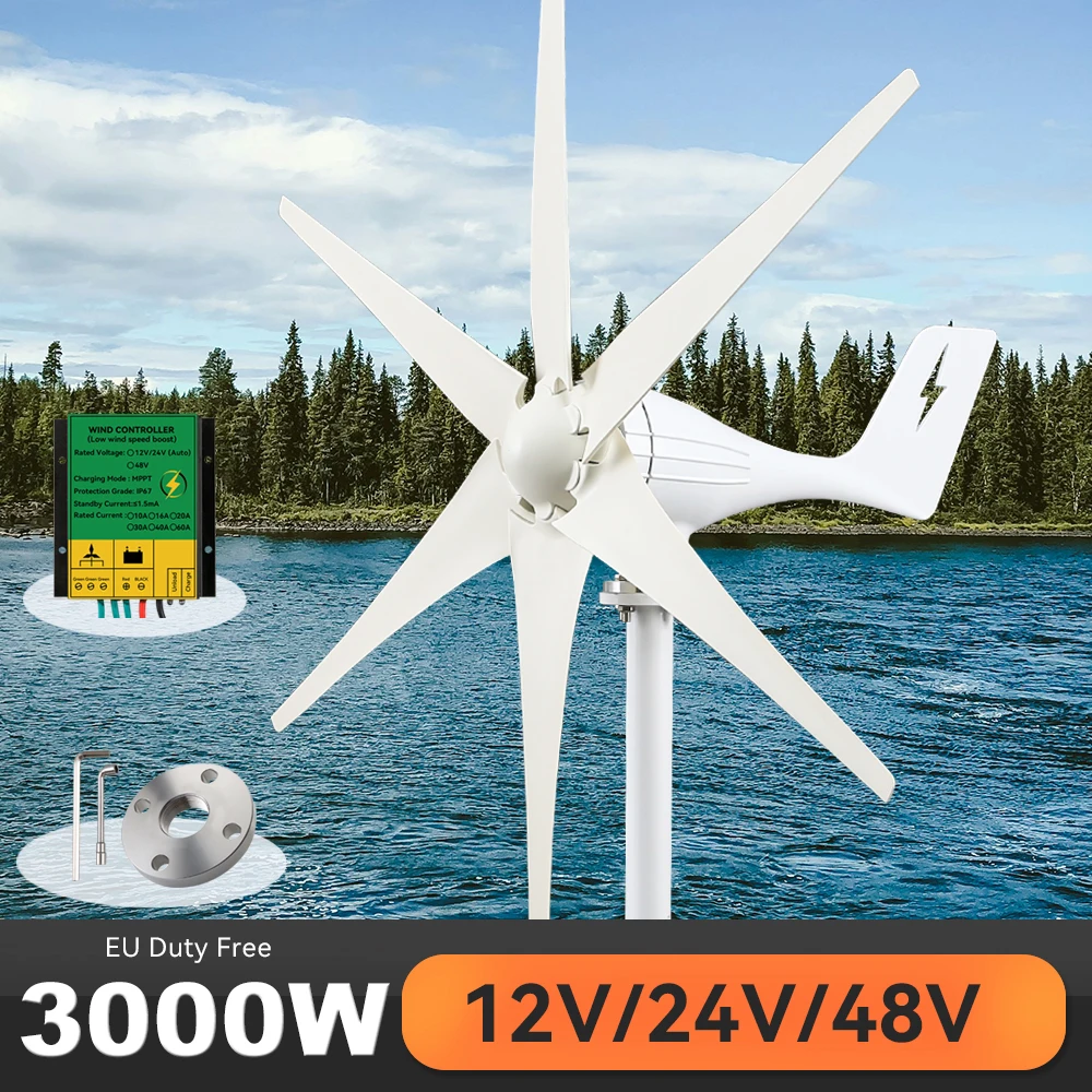 3000W 3kw Windmill Turbine Generator Dynamo 2000W 3 6 8 Blades 12v 24v 48v With Mppt/Hybrid Charge Controller For Farm Home Use