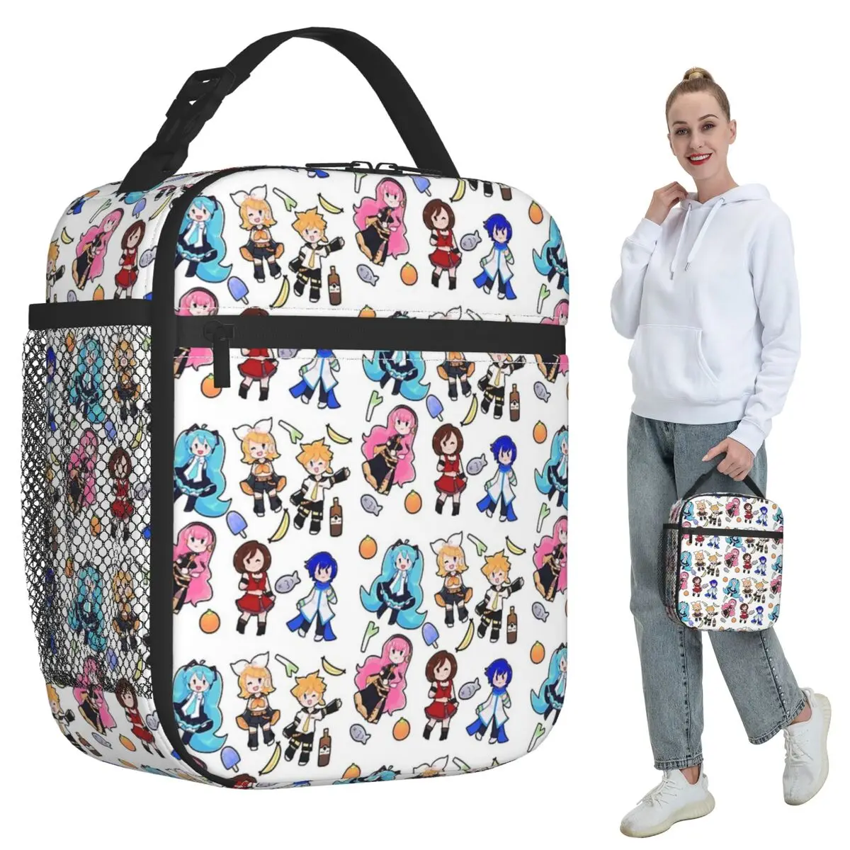 ボーカロイドちびカオス！-女性用断熱ランチバッグ-オフィス用クーラー-保温食品ボックス-トート-ポータブルランチボックス-コンテナ