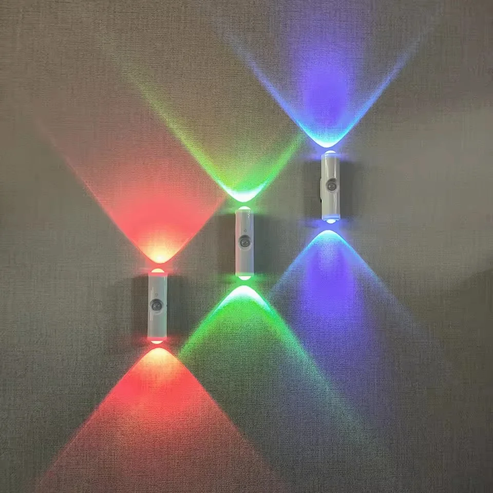 Double-Head LED Motion Sensor Night Light Wireless Rechargeable Wall Lamp RGB Mood Ambient Light for Stair Bedroom Living Room image 2