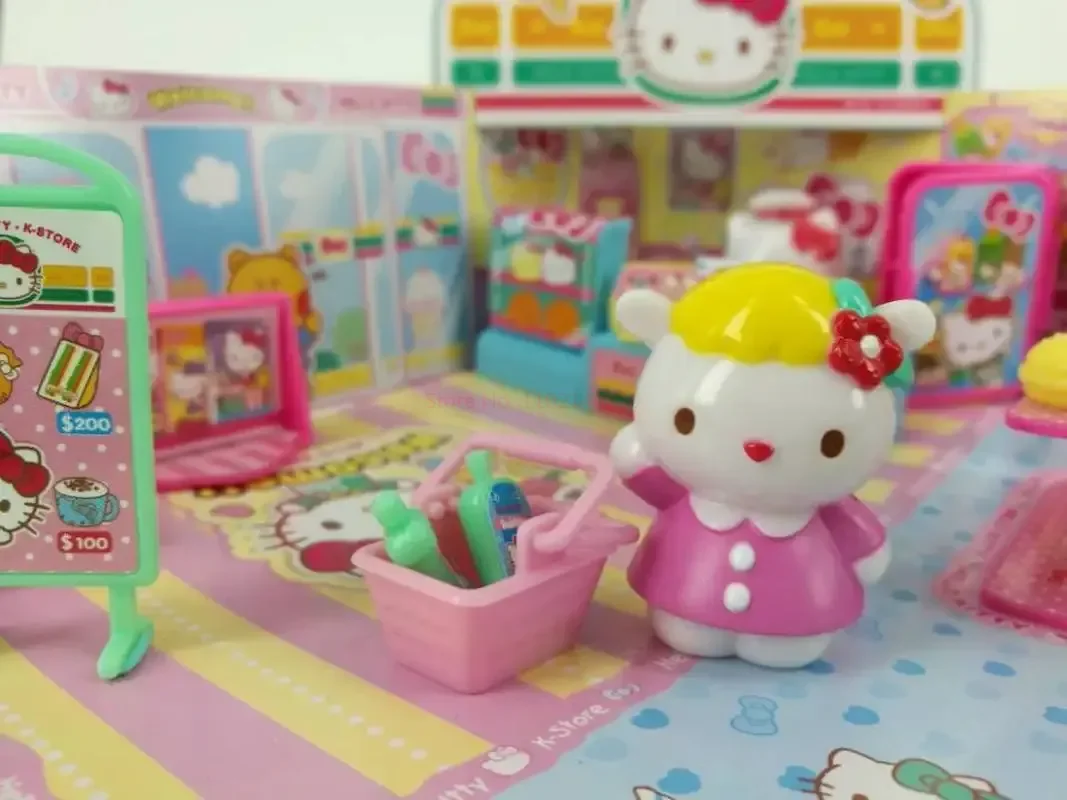 Sanrio Hello Kitty Convenience Store Play House Stackable Street View Splicing Toys Figure Anime Figurine Kitchen Children'S Toy