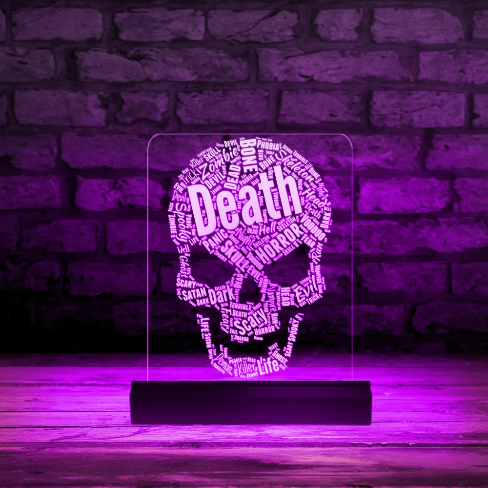 

Horror Words Combined Skull Head LED Display Sign Halloween Lighting Home Decor Scary Skeleton LED Illuminated Desktop Display