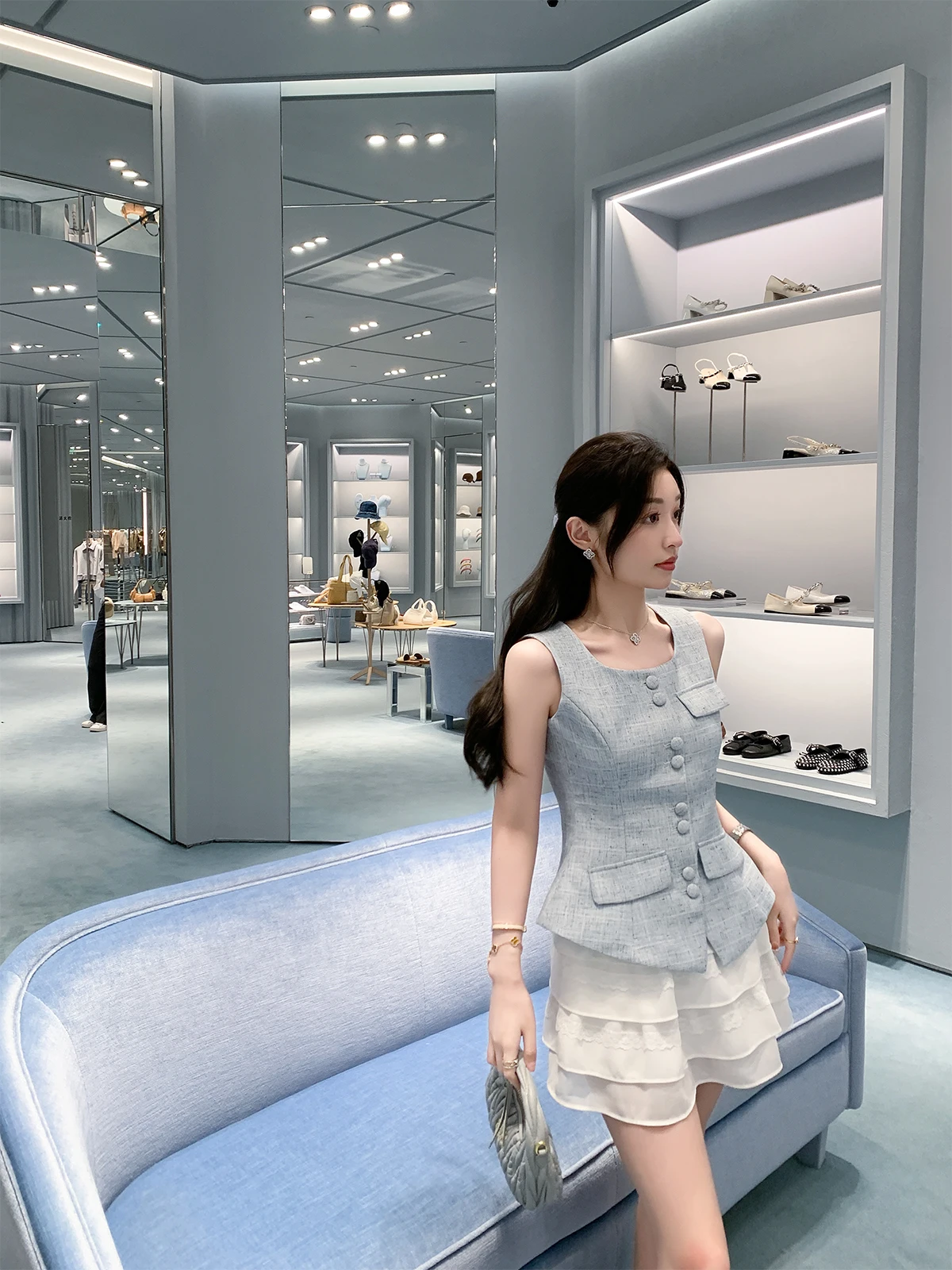 

Повседневная юбка А-силуэта Cchen Chencheng Soft Girl Ballet Sle с кружевом, короткая, с завышенной талией, из полиэстера, для ежедневной носки