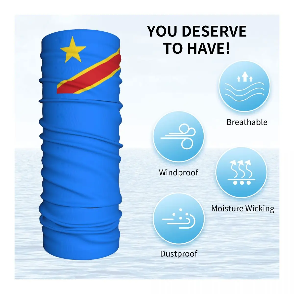 Flag Of Congo Kinshasa Zaire Bandana Neck Gaiter Printed Mask Scarf Warm Headband Riding for Men Women Adult All Season