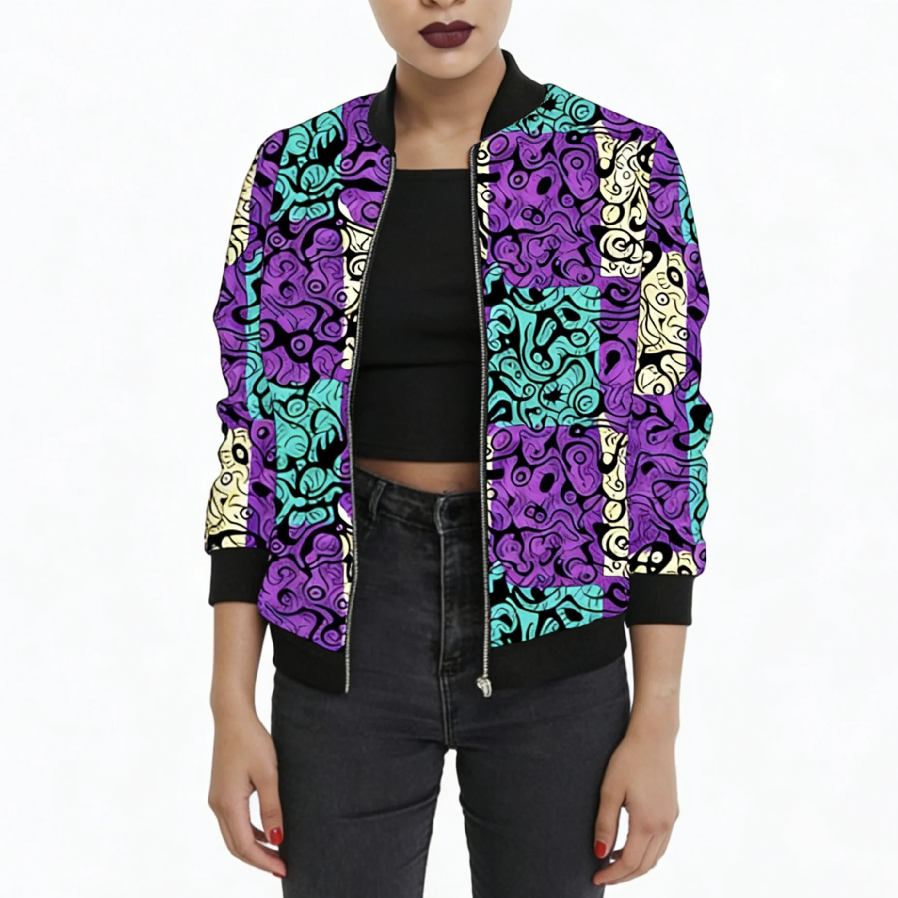 

African Couture Women's Print Baseball Jacket Customize Ankara Outfits Female Bomber Coat